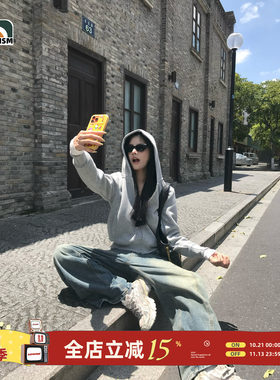 lemanism美式潮流纯色开衫连帽卫衣男款2026春季新款情侣款外套女