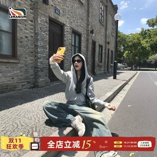 lemanism美式潮流纯色开衫连帽卫衣男款2026春季新款情侣款外套女