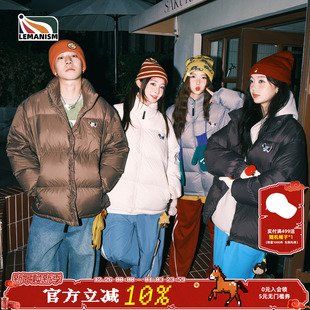 保暖 情侣款 明星同款 lemanism高充绒腊肠狗魔术贴棕色羽绒服男冬季