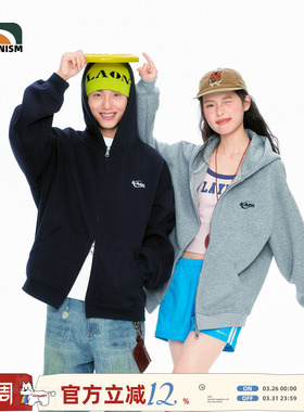 lemanism重磅400g灰色拉链连帽开衫卫衣外套男情侣秋季运动潮牌女