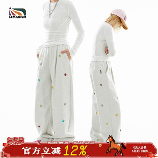 lemanism美式潮流满印宽松直筒休闲卫裤男2025新款情侣款裤子女