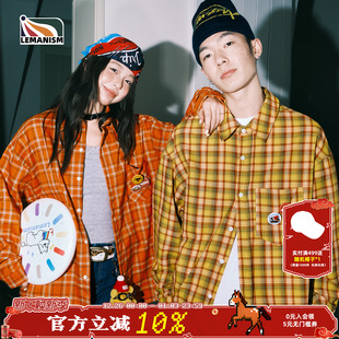 潮牌徽章格子撞色长袖 情侣款 衬衫 春秋季 男2025新款 lemanism美式