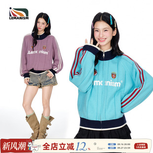 lemanism潮牌三条杠立领开衫毛衣男2026秋季新款情侣撞色毛线衣女