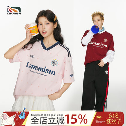 lemanism美式潮流满印星星短袖T恤男款2026夏季新款V领球衣球服女