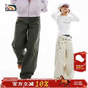 潮流小刺绣休闲裤 宽松直筒裤 男2025新款 情侣款 春秋季 lemanism美式