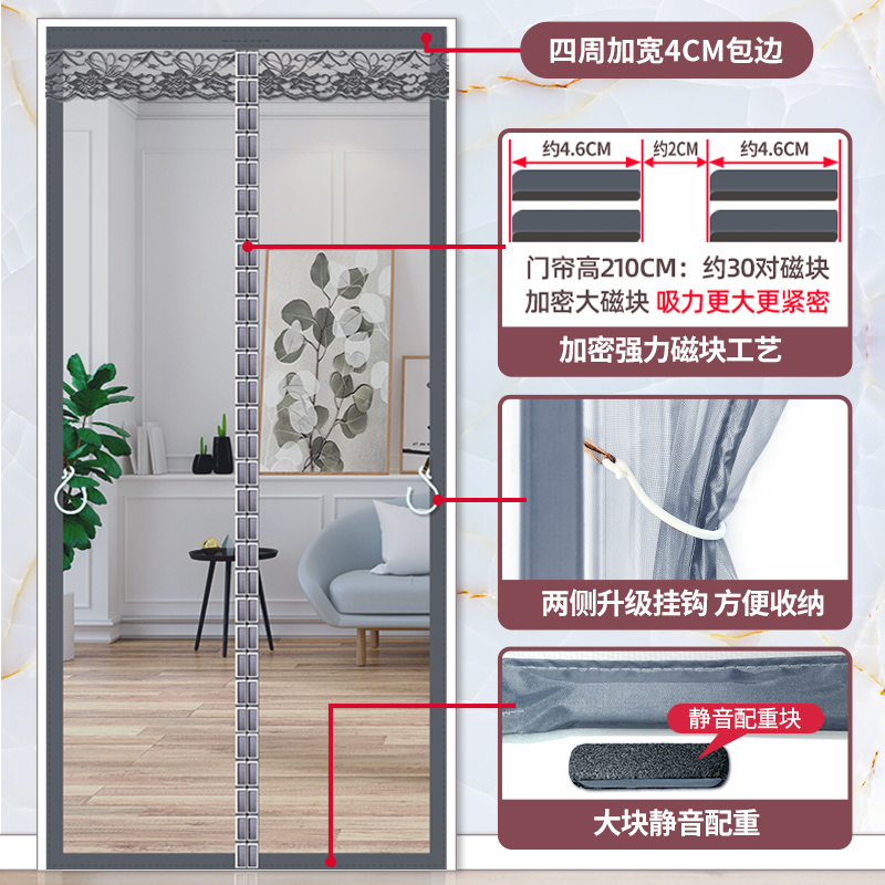 全磁条防蚊门帘大门夏季家用纱门纱窗防蝇磁吸魔术贴磁性网纱自粘