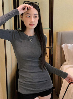 白色加厚德绒内搭打底衫女秋冬季中长款修身显瘦磨毛长袖T恤上衣