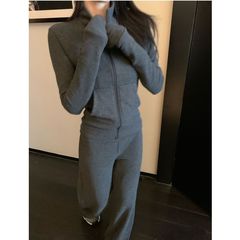 SUNONEONE 休闲慵懒运动套装女秋季新款韩系条纹立领卫衣一整套