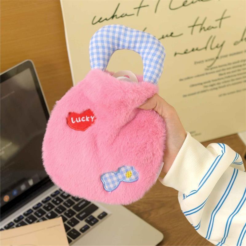 撞色格子手提暖水袋可拆洗冬季