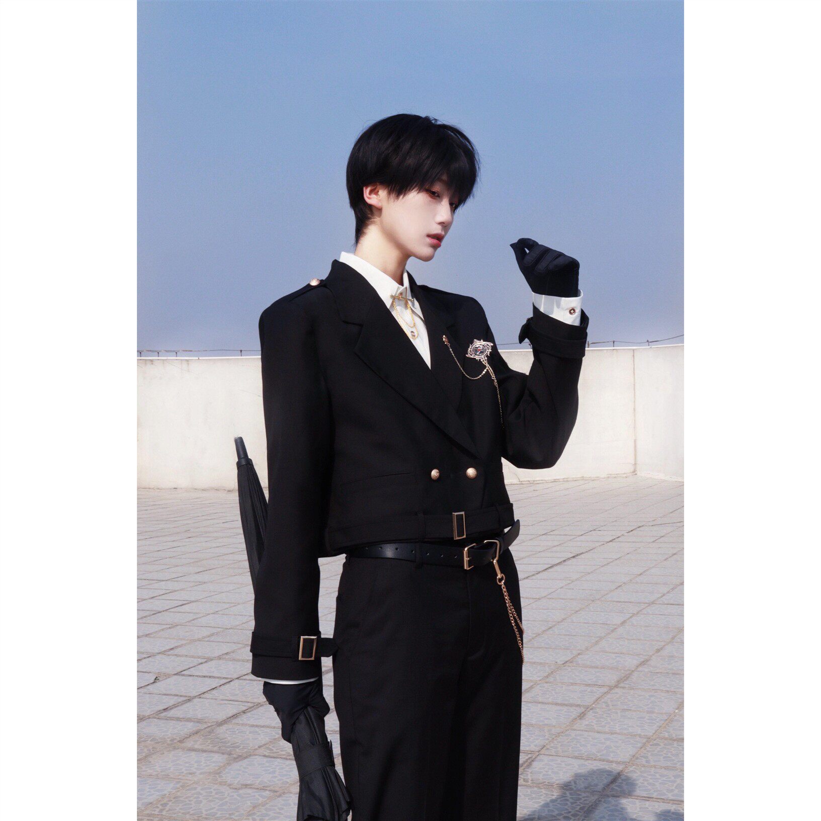 日系男士高级感双排扣春秋季黑色dk制服高贵王子西服复古西装外套