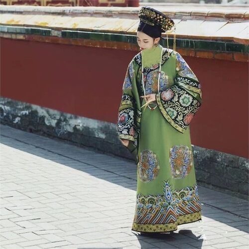 清朝皇太后服装皇后吉服清代女宫廷故宫写真印花中国古装氅衣旗装