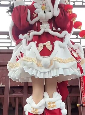 招财猫未命名新年战袍加绒红色lolita可爱lo裙