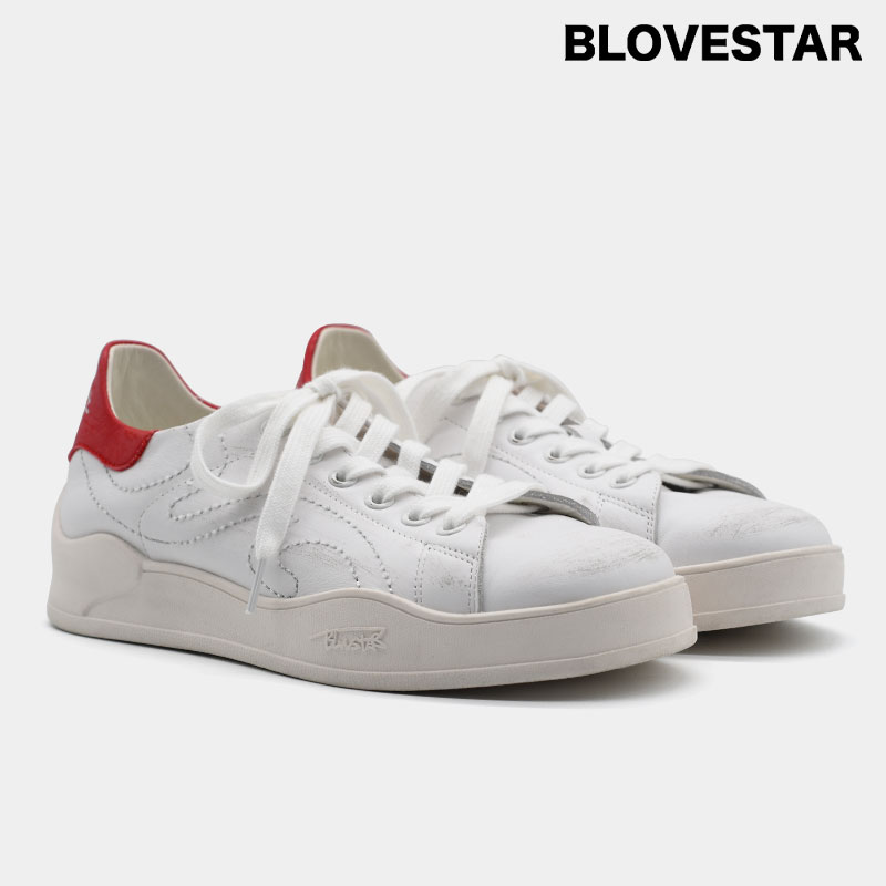 BLOVESTAR红尾小白鞋 夏季透气真皮做旧划痕时尚休闲运动鞋板鞋