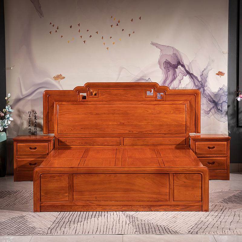 红木床缅甸花梨木双人床非洲酸枝中式卧室缅花家具1.8米实木大床