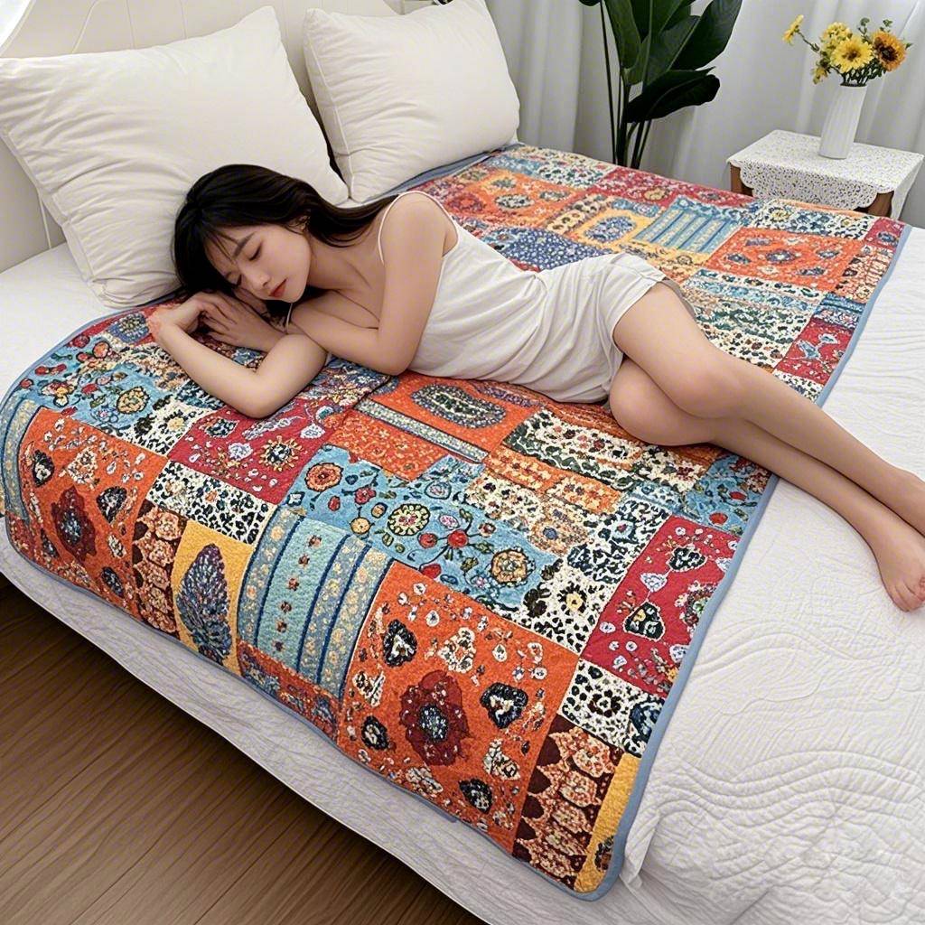 纯棉床单褥子床盖美式覆古印花加大学生宿舍夏凉夹棉褥子衍缝床笠