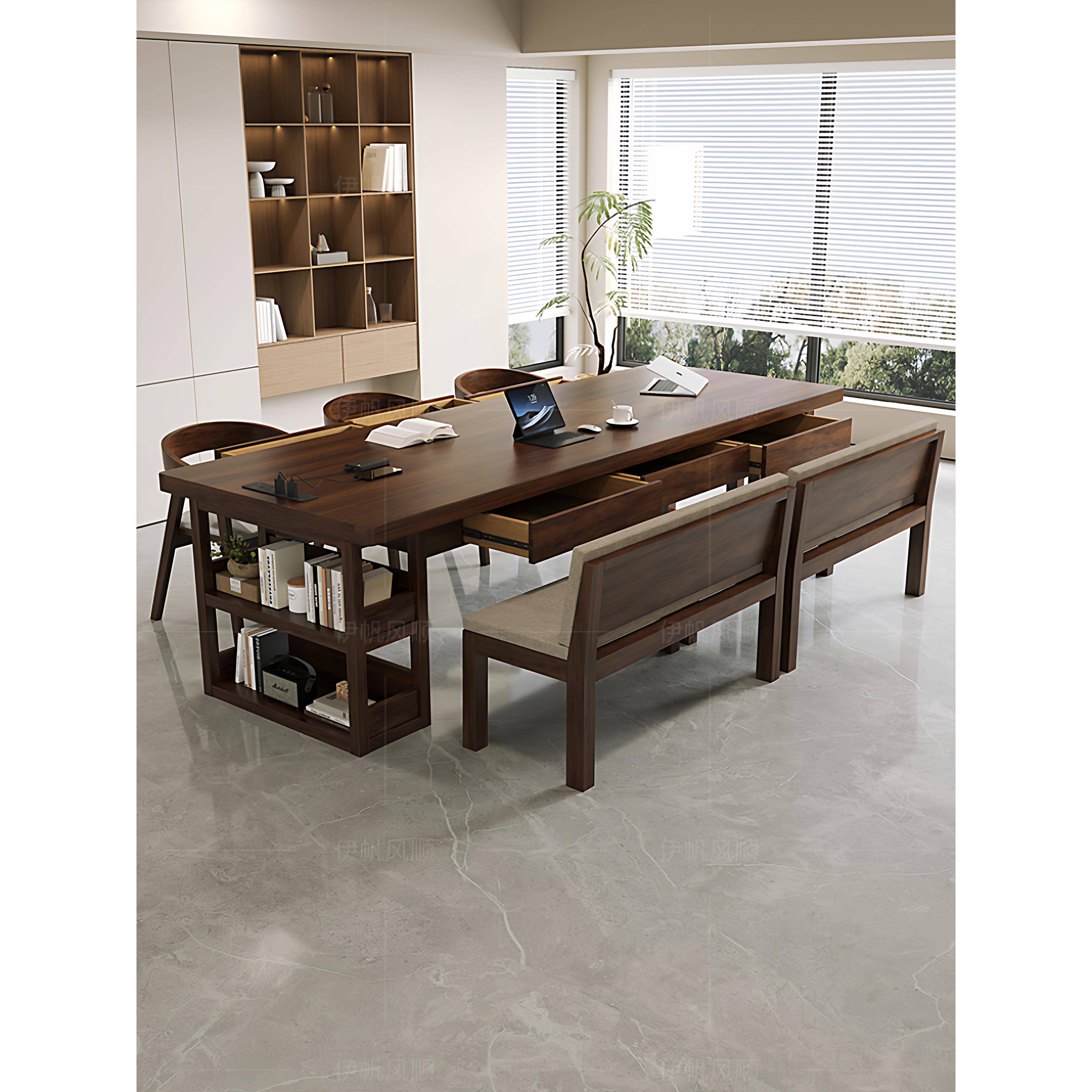 全实木大书柜书桌长条桌带抽屉去客厅化家用学习桌餐桌中式工作台