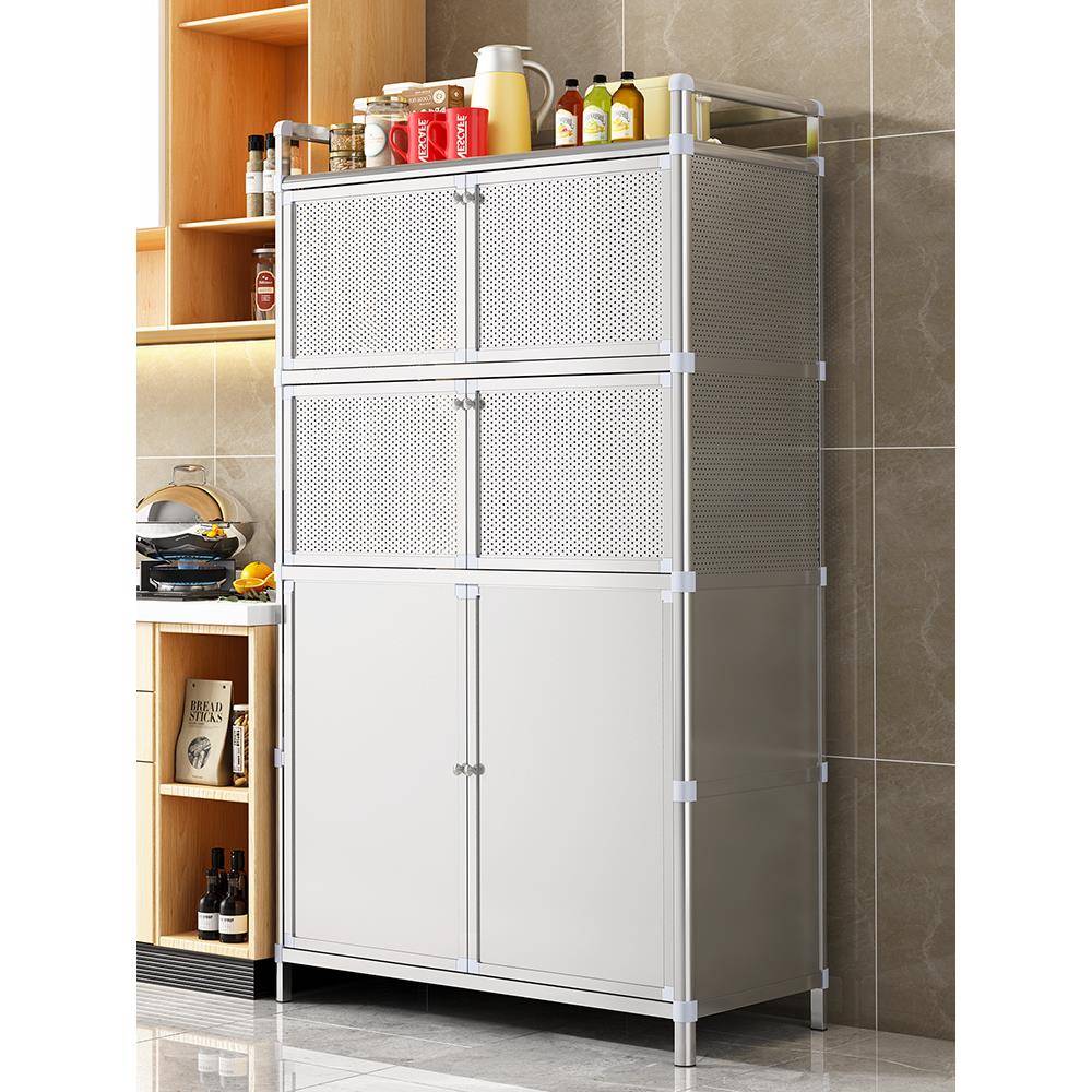 厨房置物架落地多层带门多功能不锈钢收纳柜子橱柜家用碗柜储物柜