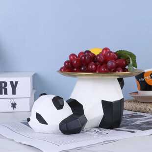 创艺摆件熊猫玄关托盘摆件树脂工艺品 卧室装饰客厅摆件