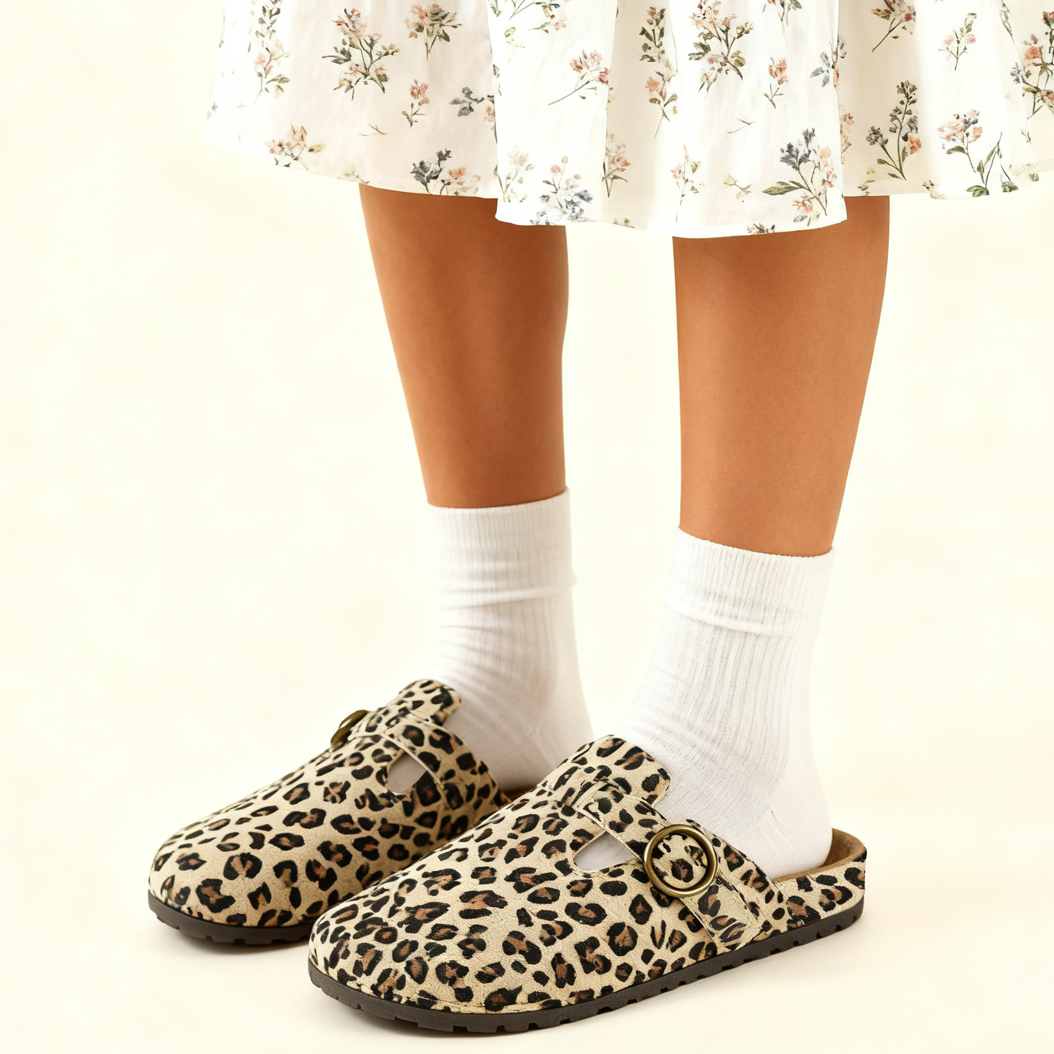 网红明星同款豹纹勃肯鞋新款女鞋