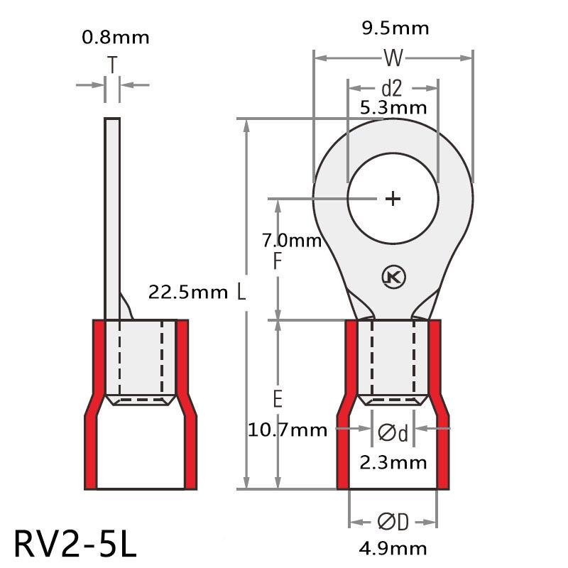 R5V2-5L紫铜冷压接线端GTG子M螺口绝缘套圆形子端裸头O型端圆型裸