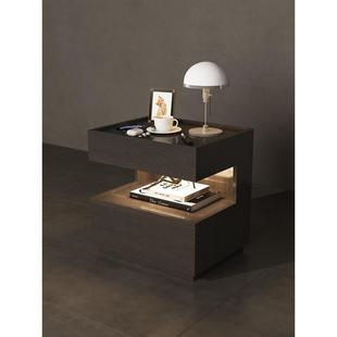 极简悬浮床头柜镂空式 意式 加灯实木床边柜北欧卧室床边储物收纳柜