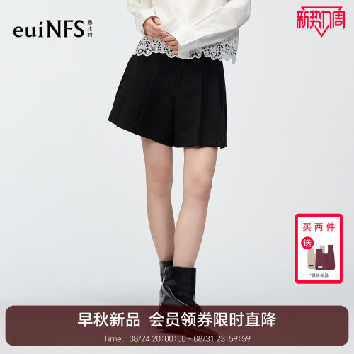 恩比时设计感百褶裙裤女2026秋季新款高腰显瘦百搭宽松阔腿短裤