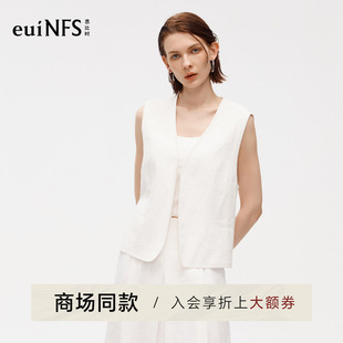 【商场同款】恩比时短款亚麻马夹女2026夏季新款老钱风刺绣上衣