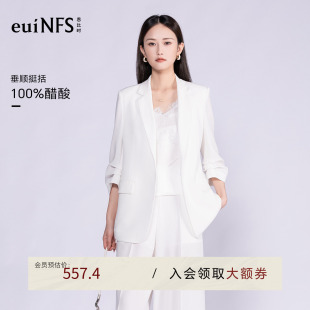 恩比时醋酸西装外套2026夏季新款堆堆袖设计感气质百搭西服上衣