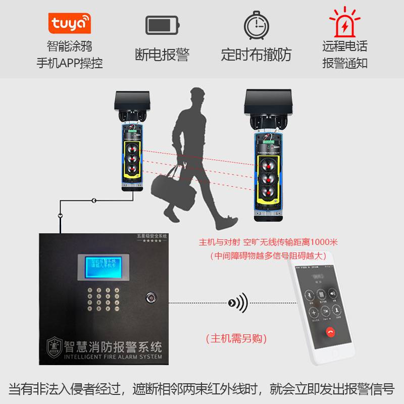 太阳能无线红外对射报警器红外线探测感应光照3小时可用60天