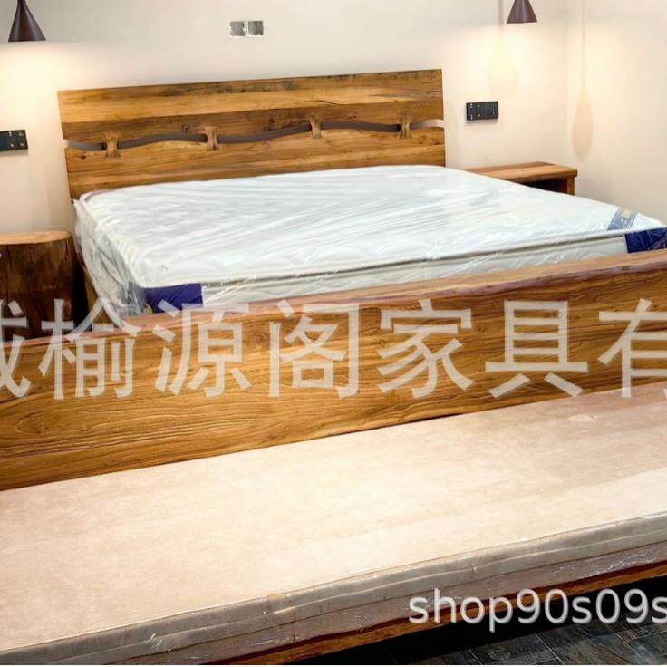 新店中式老榆木大床卧室双人床酒做咨询客服民宿旧实木床然自纹理