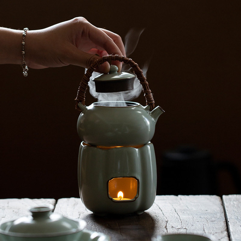 汝窑陶瓷围炉煮茶蜡烛加热底座