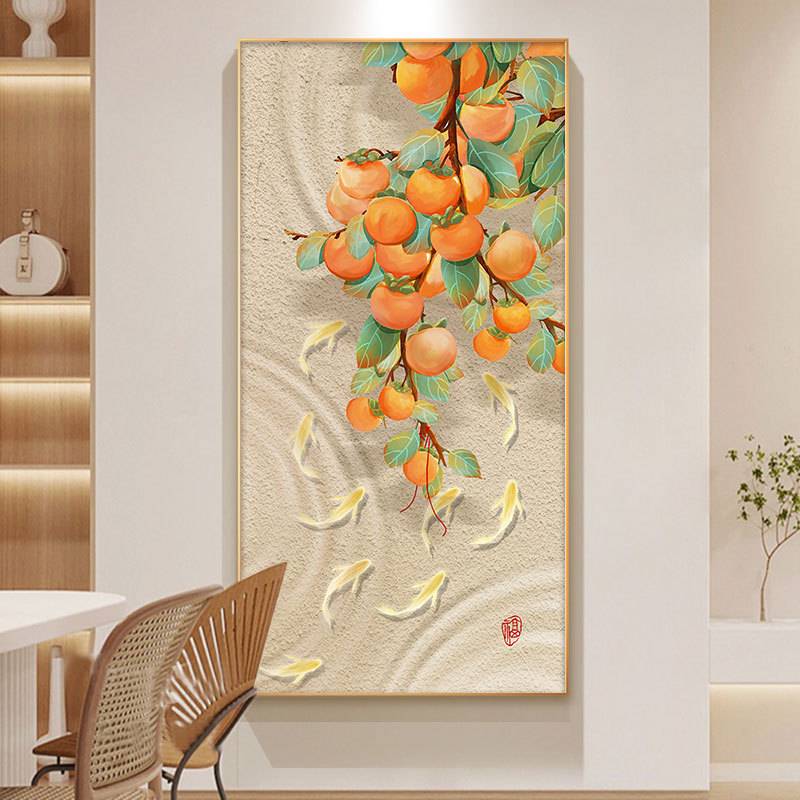 新中式入户玄关装饰画九鱼图客厅走廊过道壁画现代轻奢楼梯间挂画图片