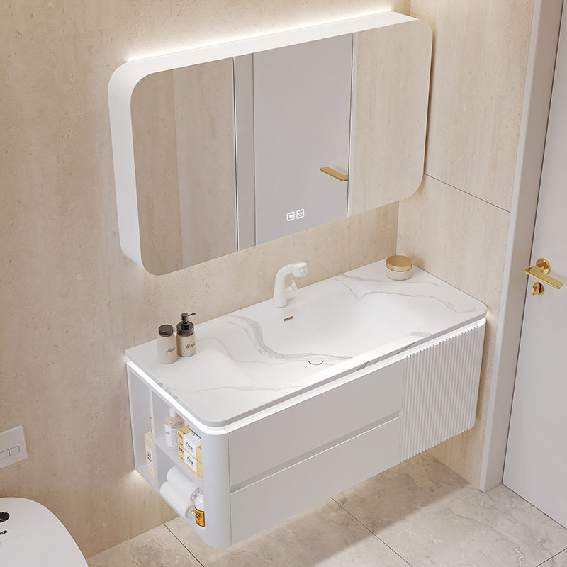 新款岩板热弯一体盆浴室柜组合无缝橡木烤漆洗漱台轻奢洗手洗脸盆