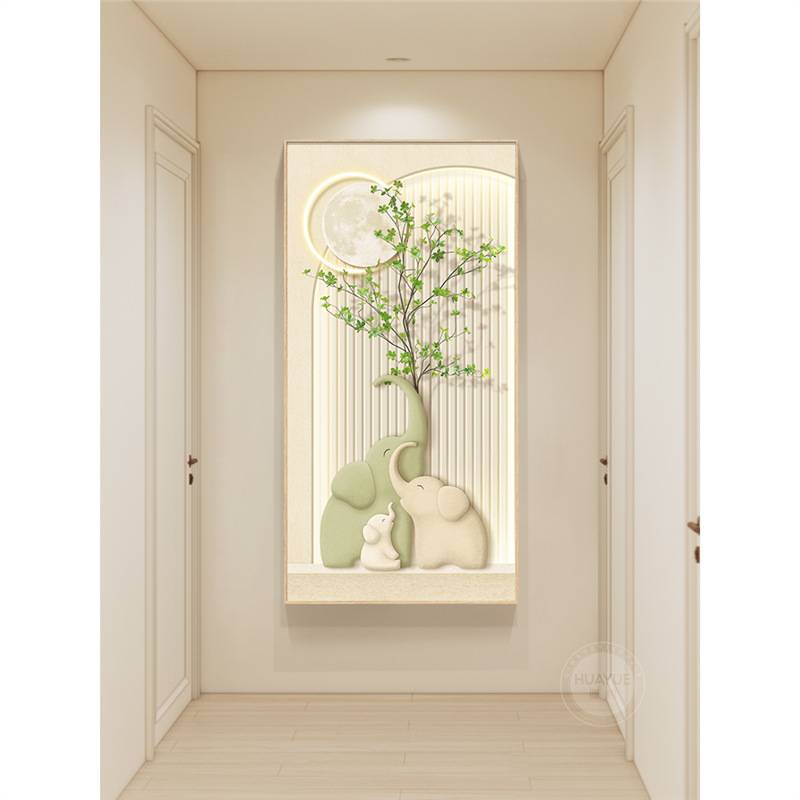 奶油风玄关装饰画大象绿植客厅走廊过道挂画现代简约高档入户壁画