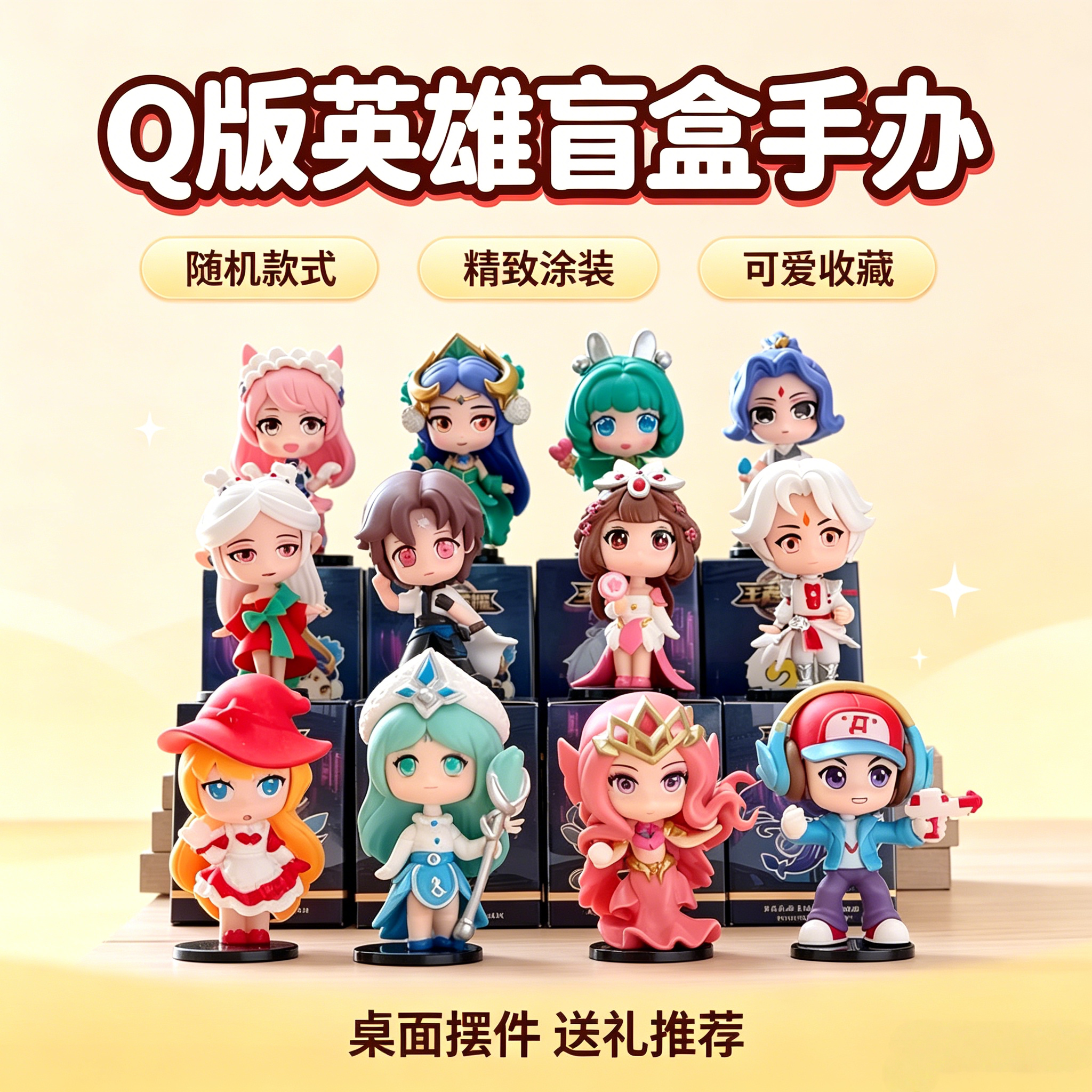 王者荣耀手办盲盒周边鲁班诸葛亮卡通模型桌面车载摆件英雄礼物