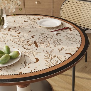 圆形餐桌垫防水防油免洗桌垫轻奢高级感茶几垫家用圆桌垫皮革桌布