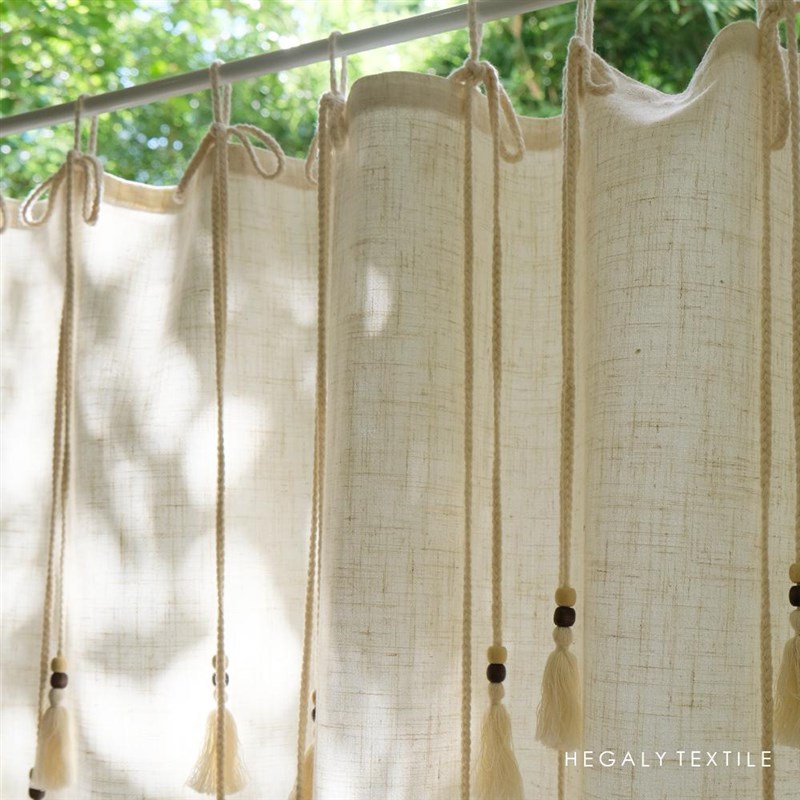 HEGALY 闲适慵懒亚麻门帘原木风简约米色N系带款隔断窗帘半帘橱窗