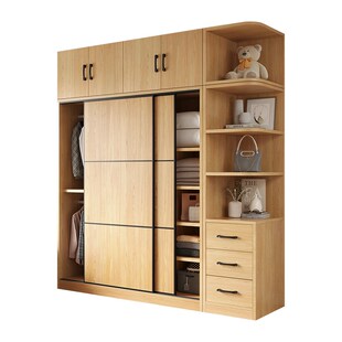 纯实木衣柜家用卧室小户型推拉门生态板儿童柜子出租房屋定制衣橱