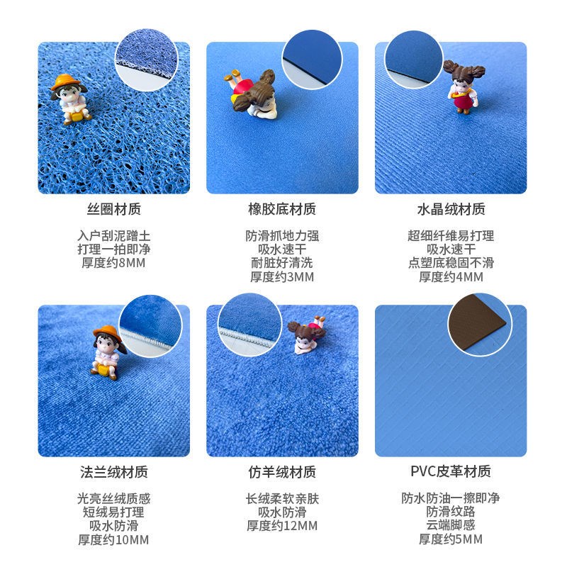 克莱因蓝小花镜前装饰p地毯少女卧室客厅衣帽间阳台休闲吧防滑地