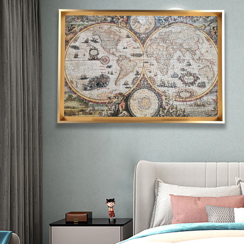 古世界地图拼图1000片2000片3000片挂墙铝合金拼图框Y画框装裱定