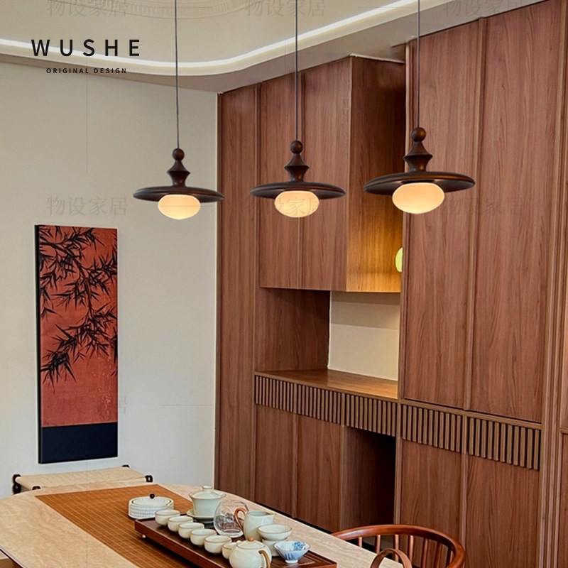 法式中古风餐厅吊灯复r古胡桃木色客厅走廊过道玄关玻璃吊灯