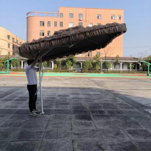户外茅草伞遮太阳伞沙滩休闲庭院景区毛草棚铝四角罗马室外稻草伞