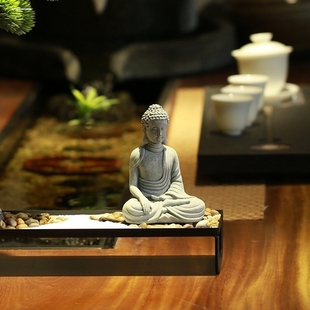 青砂石禅意北魏佛像小摆件创意中式茶宠盆景微景观石雕鱼缸装饰品
