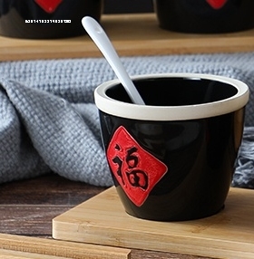 土碗福字碗复古陶瓷吃饭碗汤面碗家用大碗饭店老式农家乐餐具怀旧