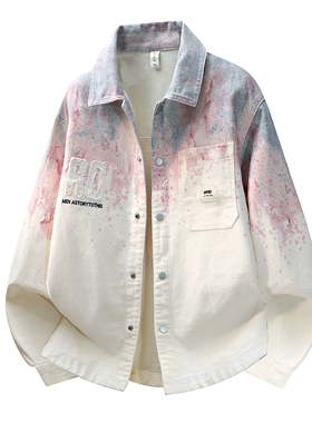 【渐变设计】时尚潮牌丨AXWD牛仔衬衣外套男士2025新款上衣秀禾服