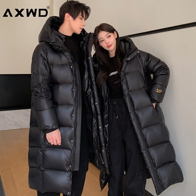 黑金鹅绒羽绒服短款连帽情侣男女长款2025秋冬新款加厚保暖外套潮