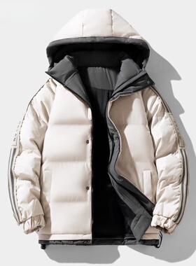 NASA冬季羽绒服男短款黑色金标连帽户外加厚防风保暖青年情侣外套