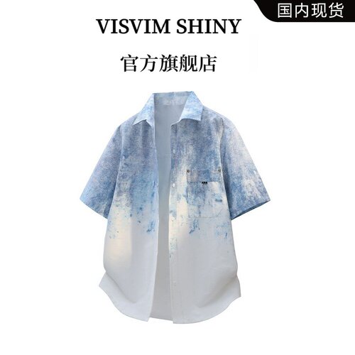 VISVIM SHINY美式渐变短袖衬衫男夏季新款高街休闲时尚男生衣服