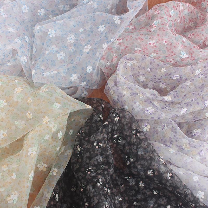 韩国进口网纱植绒小碎花印花面料夏季公主蓬蓬裙大肠发圈diy布料
