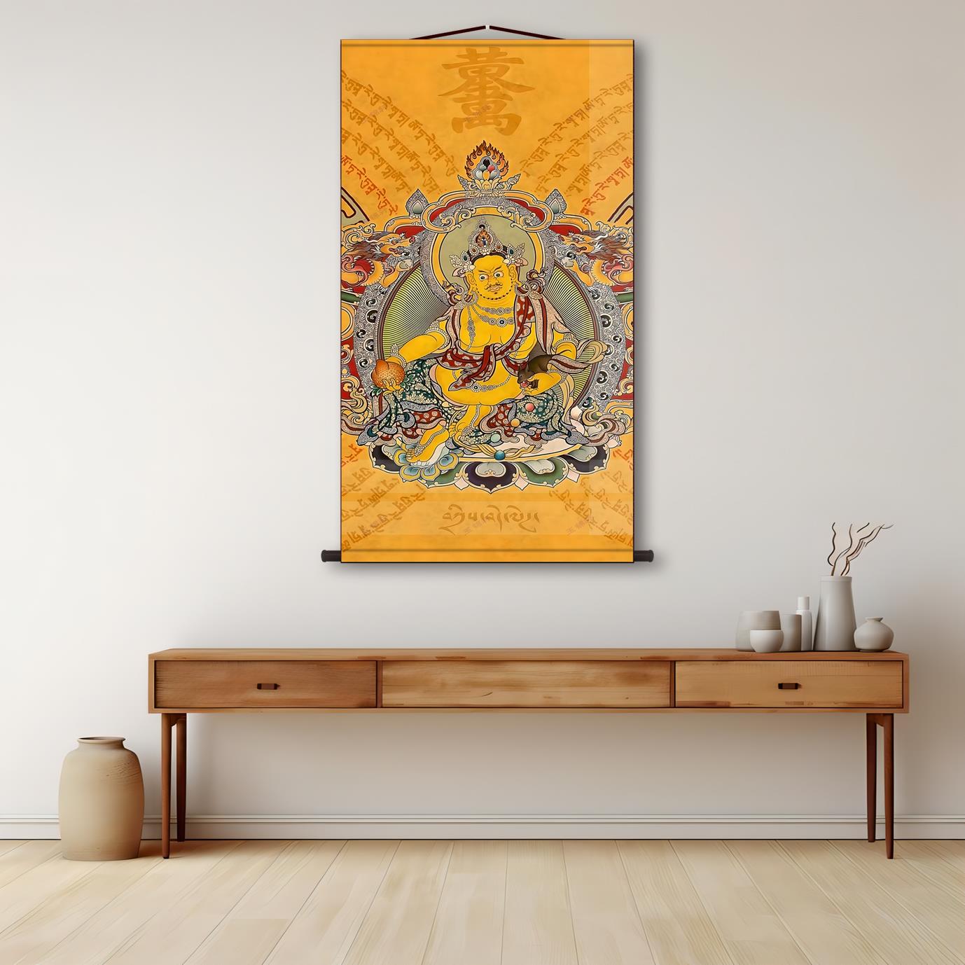 藏式黄财神画 画像卷轴挂画 画五路财神客厅书房茶室背景墙玄关装